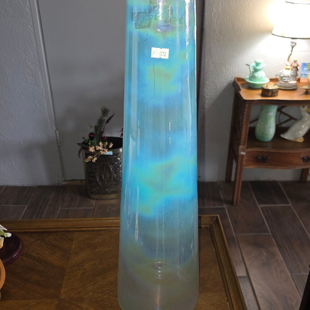 Blue Iridescent Tall Glass Decorative Vase